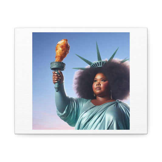 Chicken at the Statue of Liberty, Art Print 'Designed by AI' on Canvas