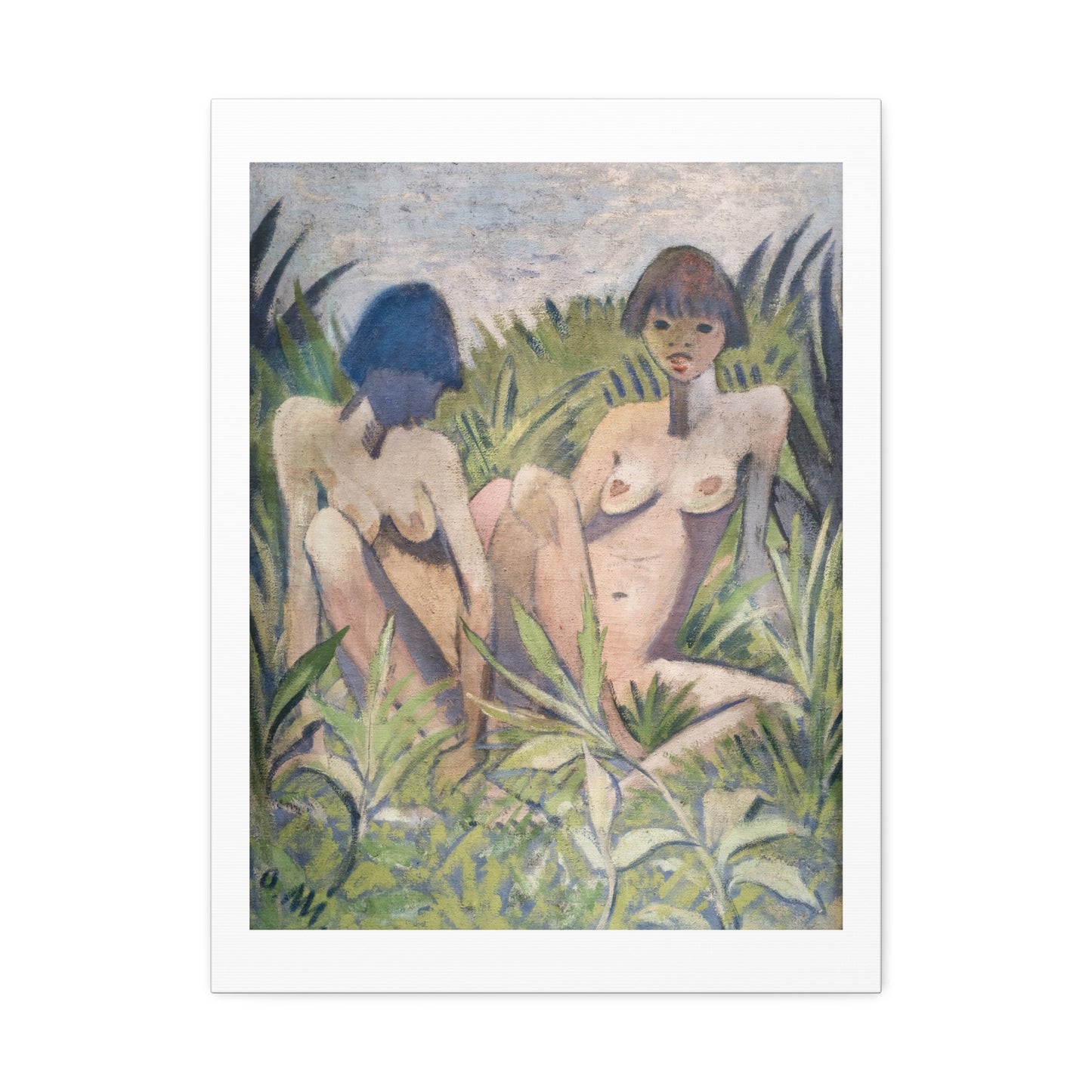 Two Girls in the Reeds, from the Original, Art Print on Canvas