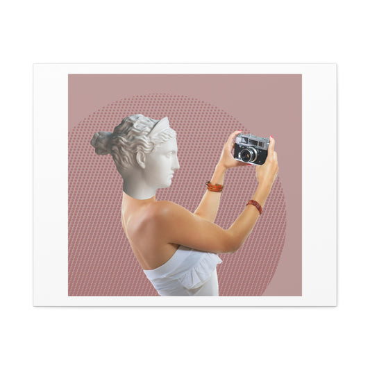 Human Statue Selfie, Graphic Art Print on Satin Canvas