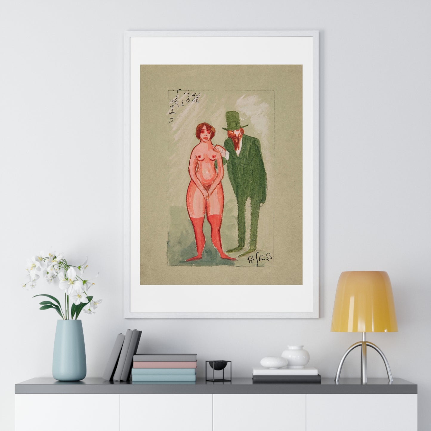 Pink Lady and Green Man by Robert Storm Petersen, from the Original, Framed Art Print