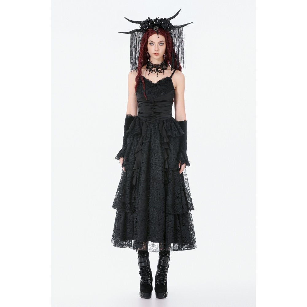 Dark in Love Gothic Satin Lace Tiered Dress