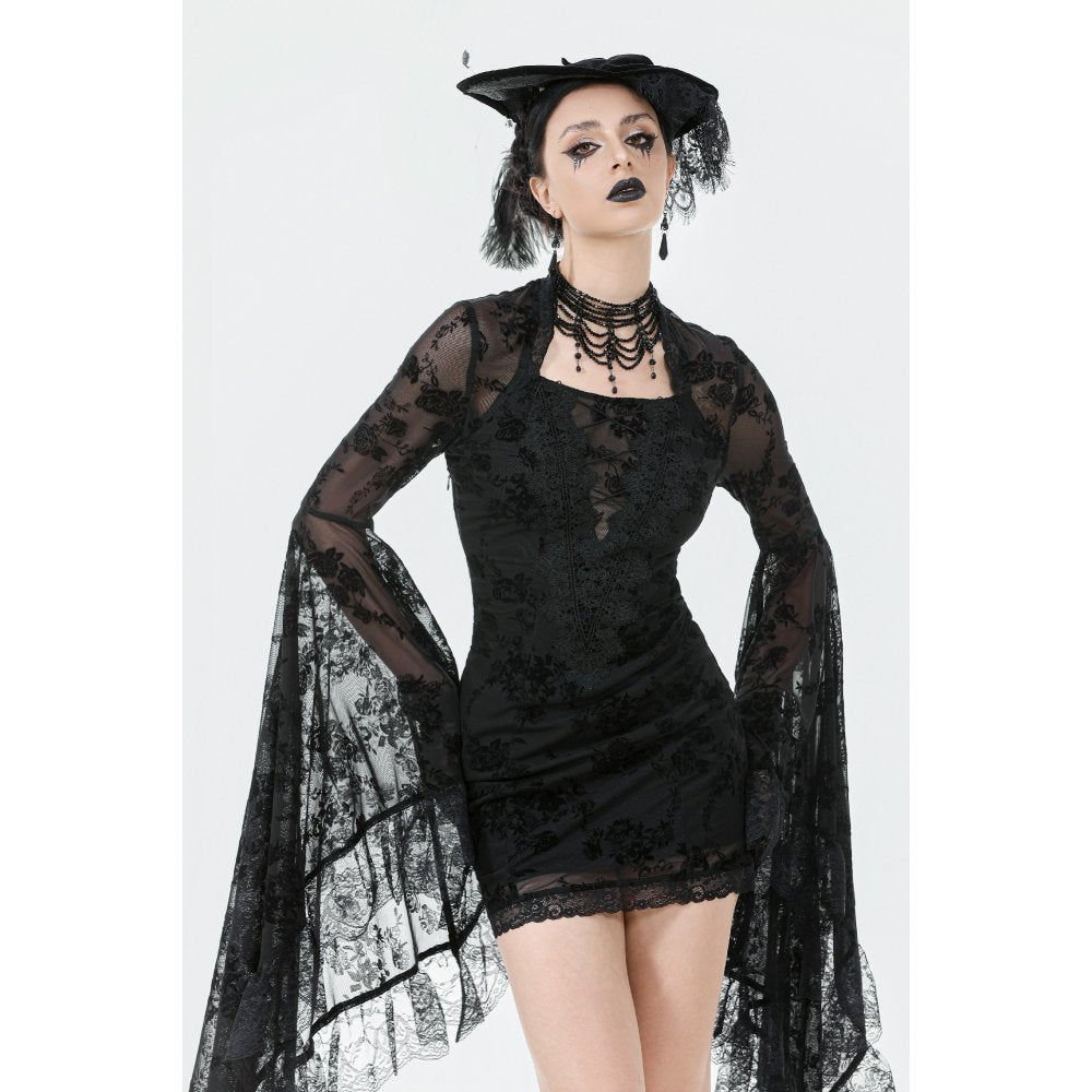 Dark In Love Minerva Bell-Sleeve Lace Dress in Black