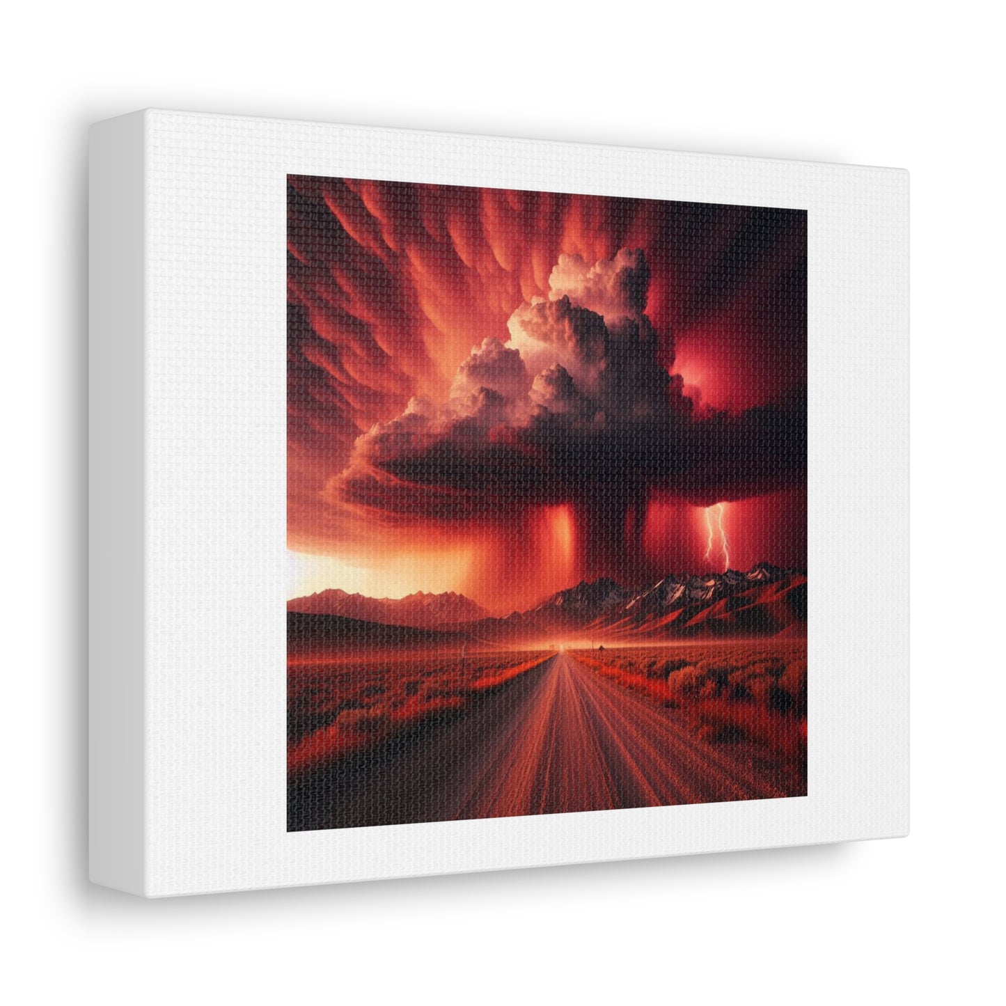 Tornado Storm Cloud in Red Evening Light, Art Print 'Designed by AI' on Canvas