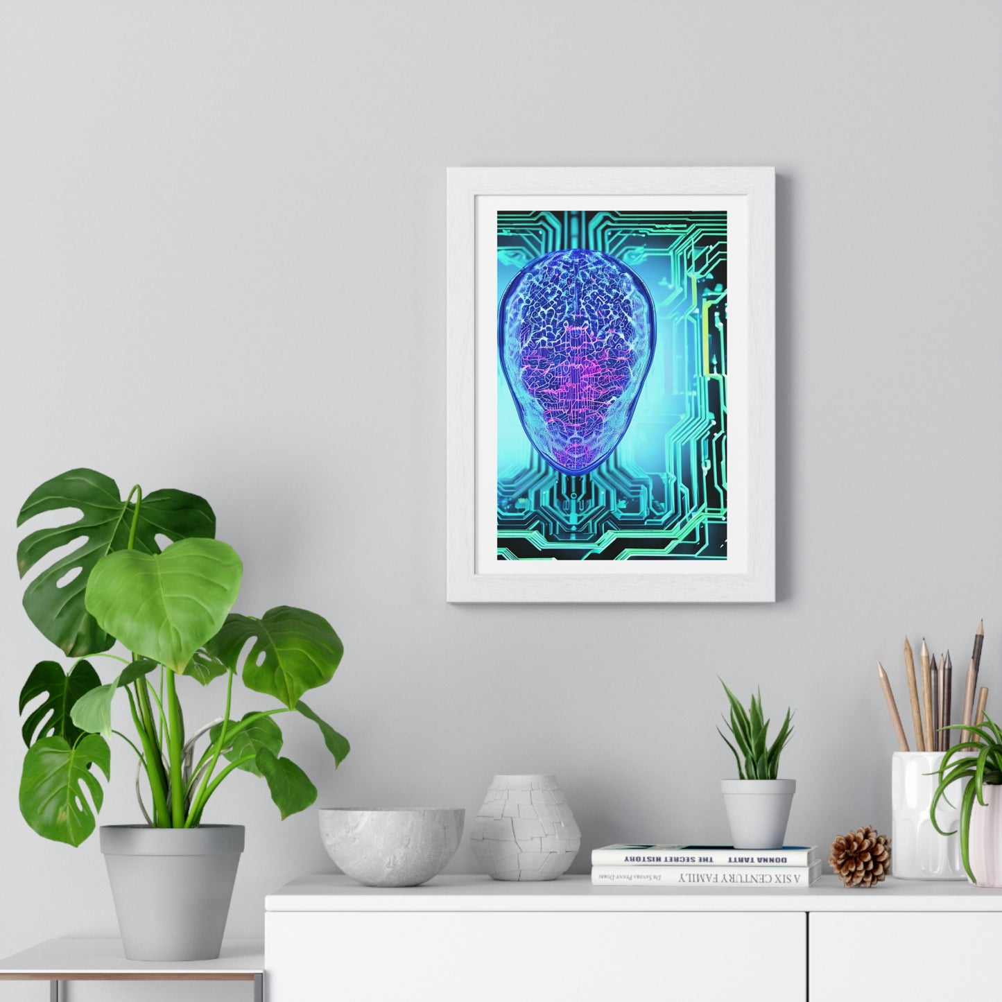 Artificial Intelligence Self Portrait, Psychedelic Framed Art Print 'Designed by AI'