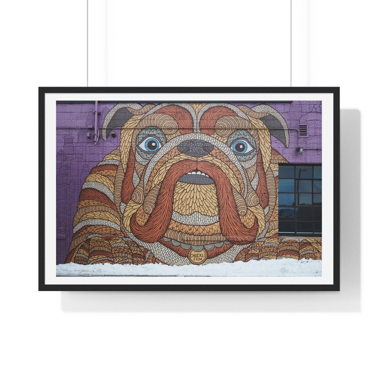 Mural Art: Artist Chuck U's Bulldog Mosaic in Downtown Minneapolis, Minnesota, Framed Print