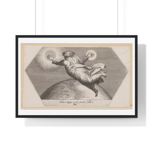 God Schept de Zon en de Maan (1626) by Francesco Villamena and Rafaël, from the Original, Framed Art Print