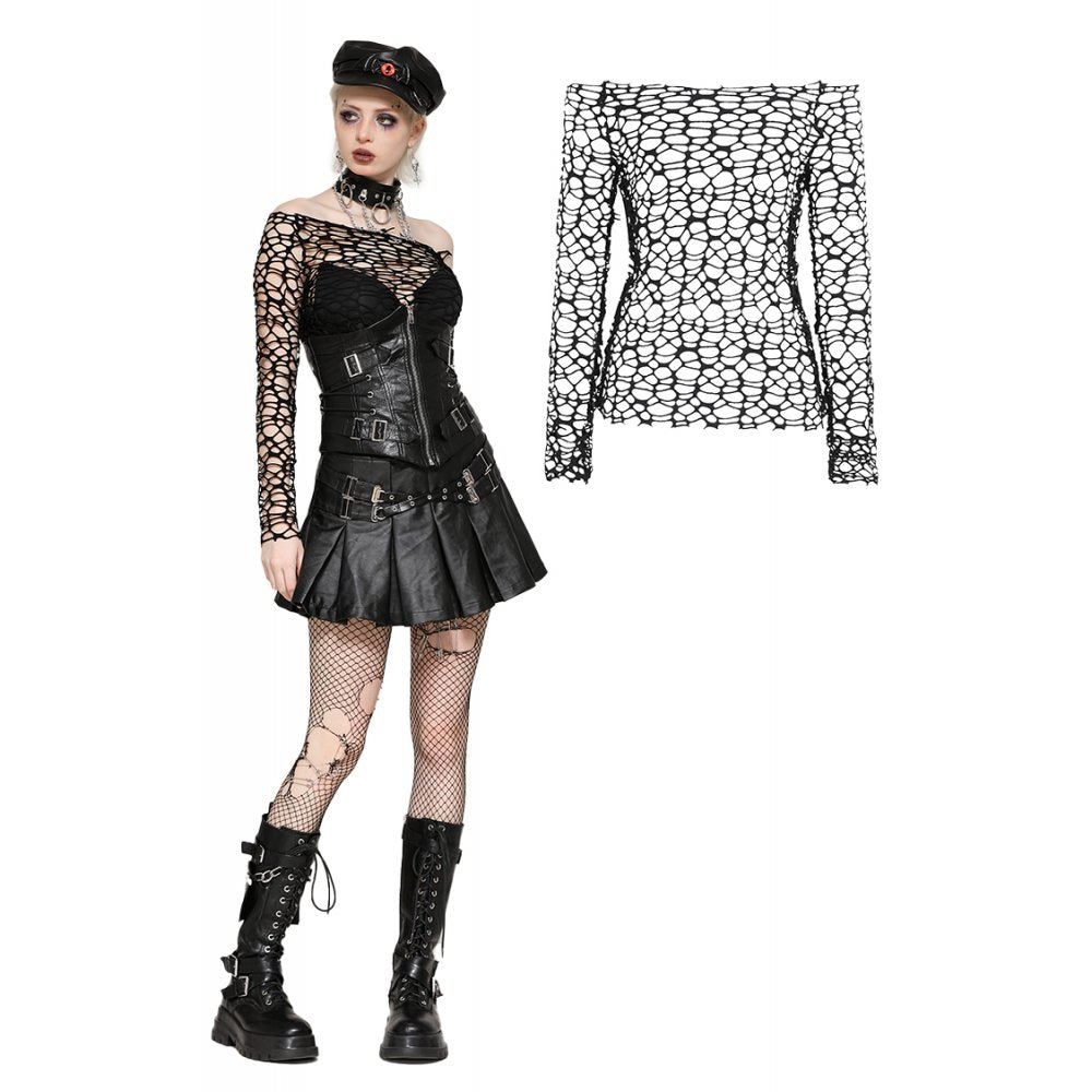 Dark in Love Darcy Black Distressed Net Women's Top