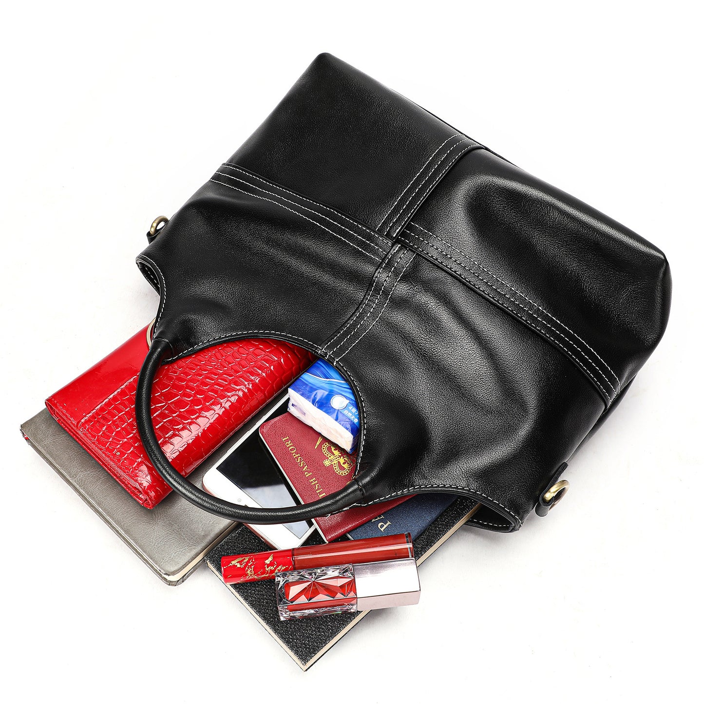 Vireous First Layer Cowhide Handbag, Real Leather Medium-Capacity Crossbody Bag