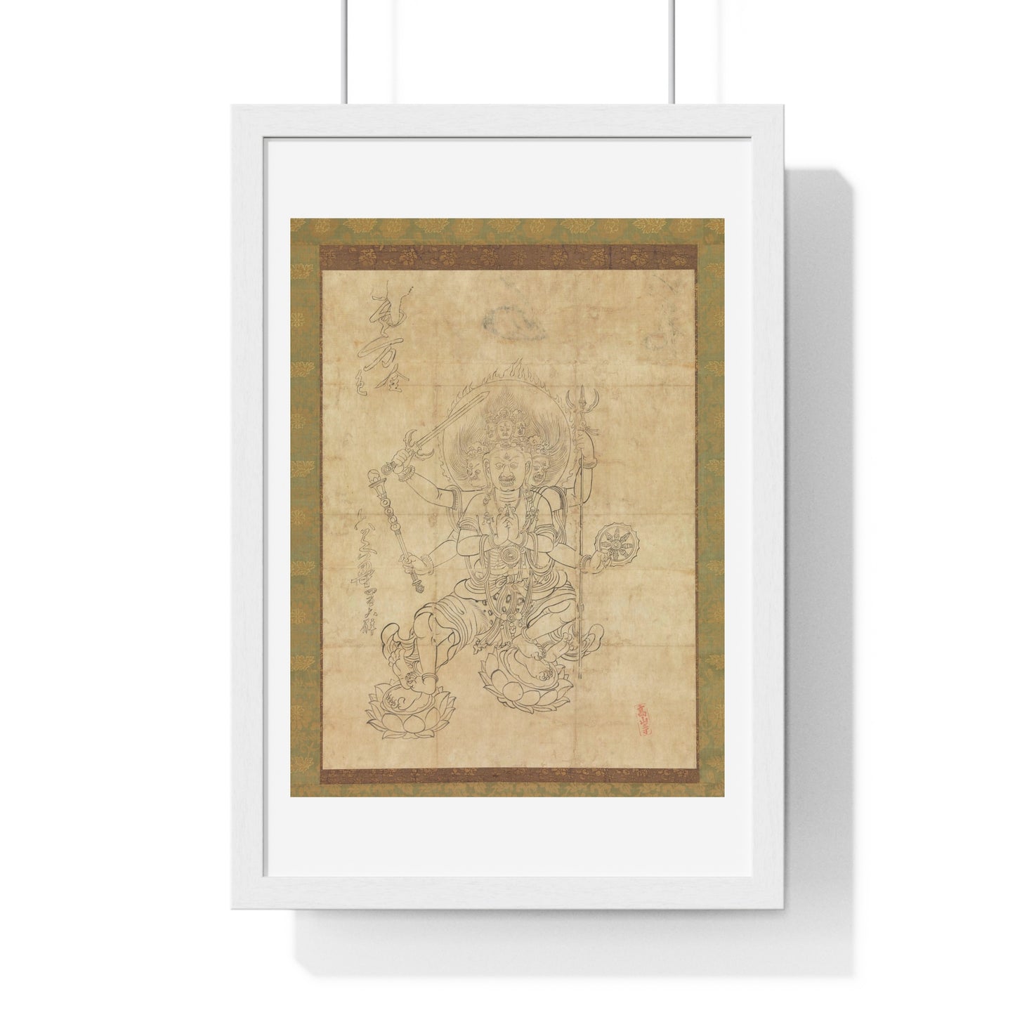 Antique Japanese Drawing of the Wisdom King Daiitoku (Daiitoku Myōō) from the Original, Framed Art Print