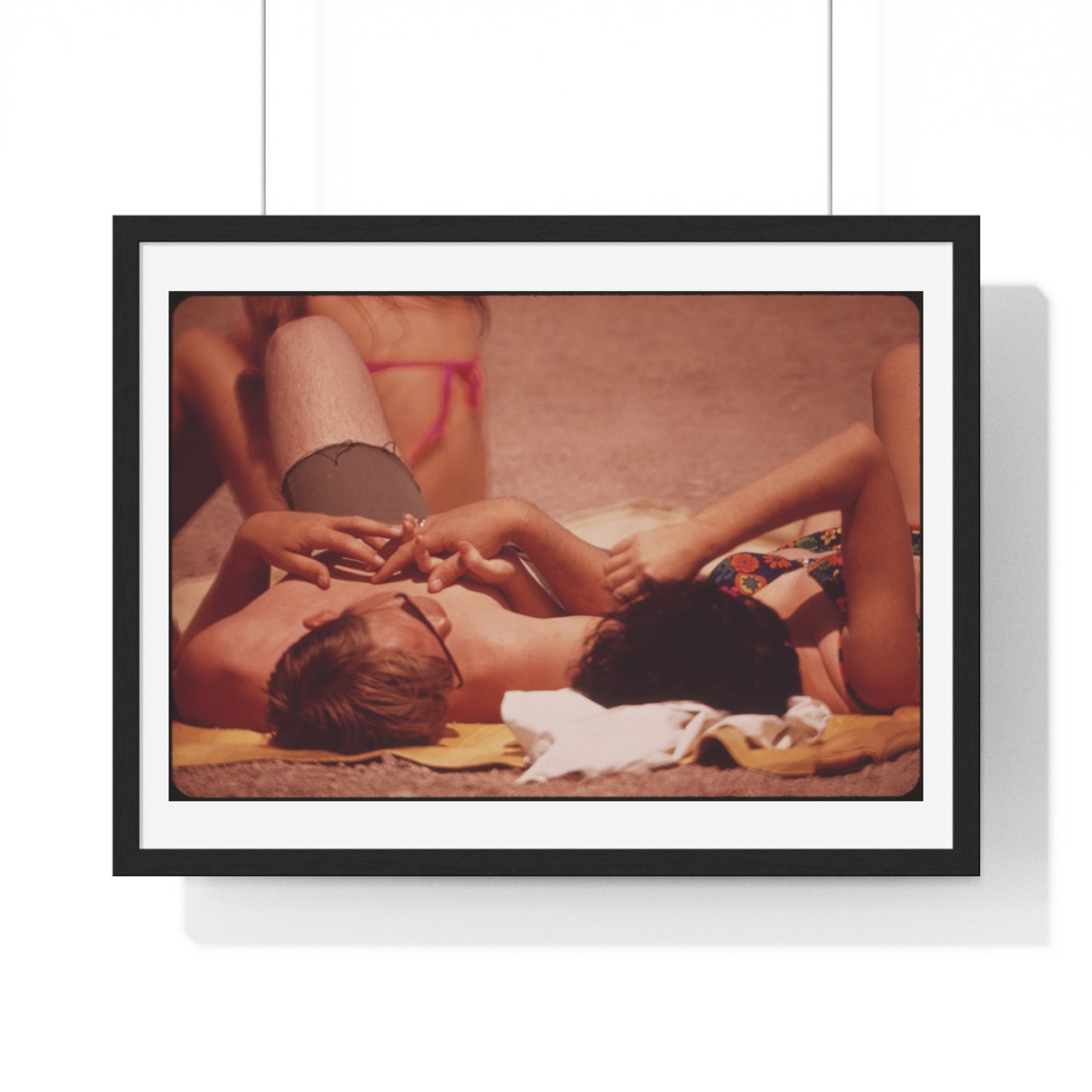 Sunning on the Lake Shore ( 1972) Vintage Photography by Charles O'Rear, Framed Print