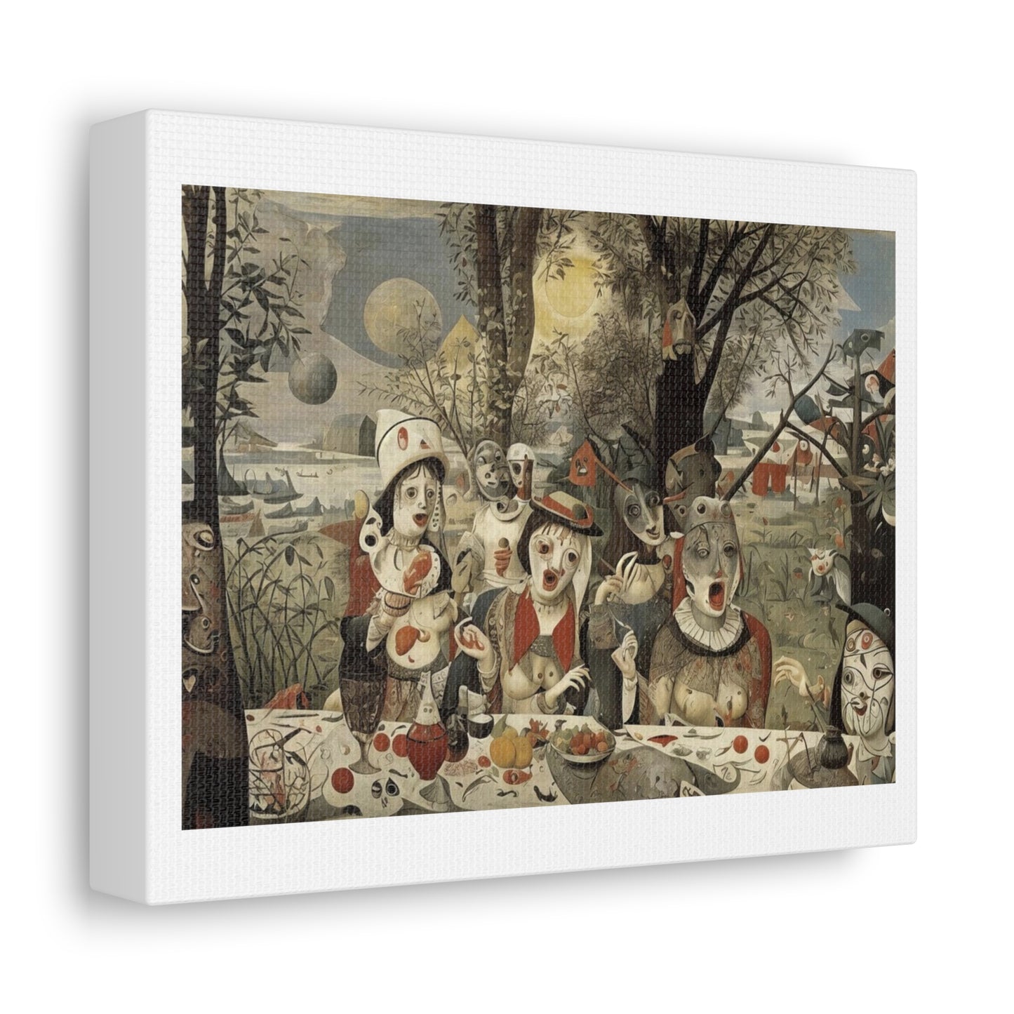 Beauties at the Festive Table, Absurdist Art Print 'Designed by AI' on Canvas