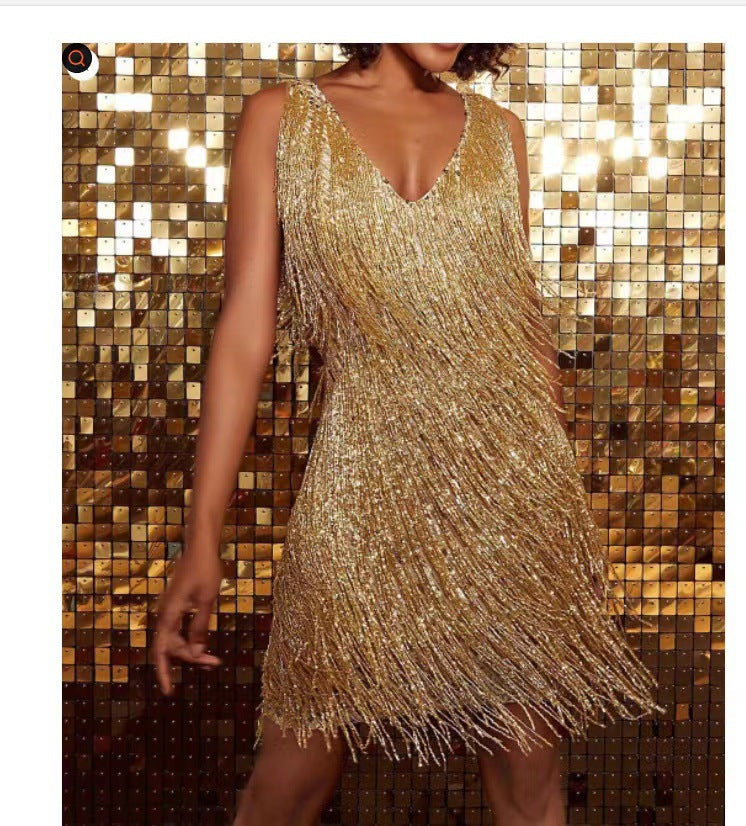 Vireous Shimmering Strand Cocktail Dress