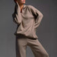 Women's Knitted Fashion Suit, Casual Collared Loose Pants Set