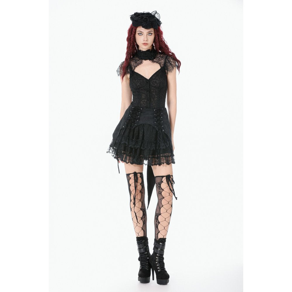 Dark in Love Thornspell Gothic Layered Lace Overskirt in Black