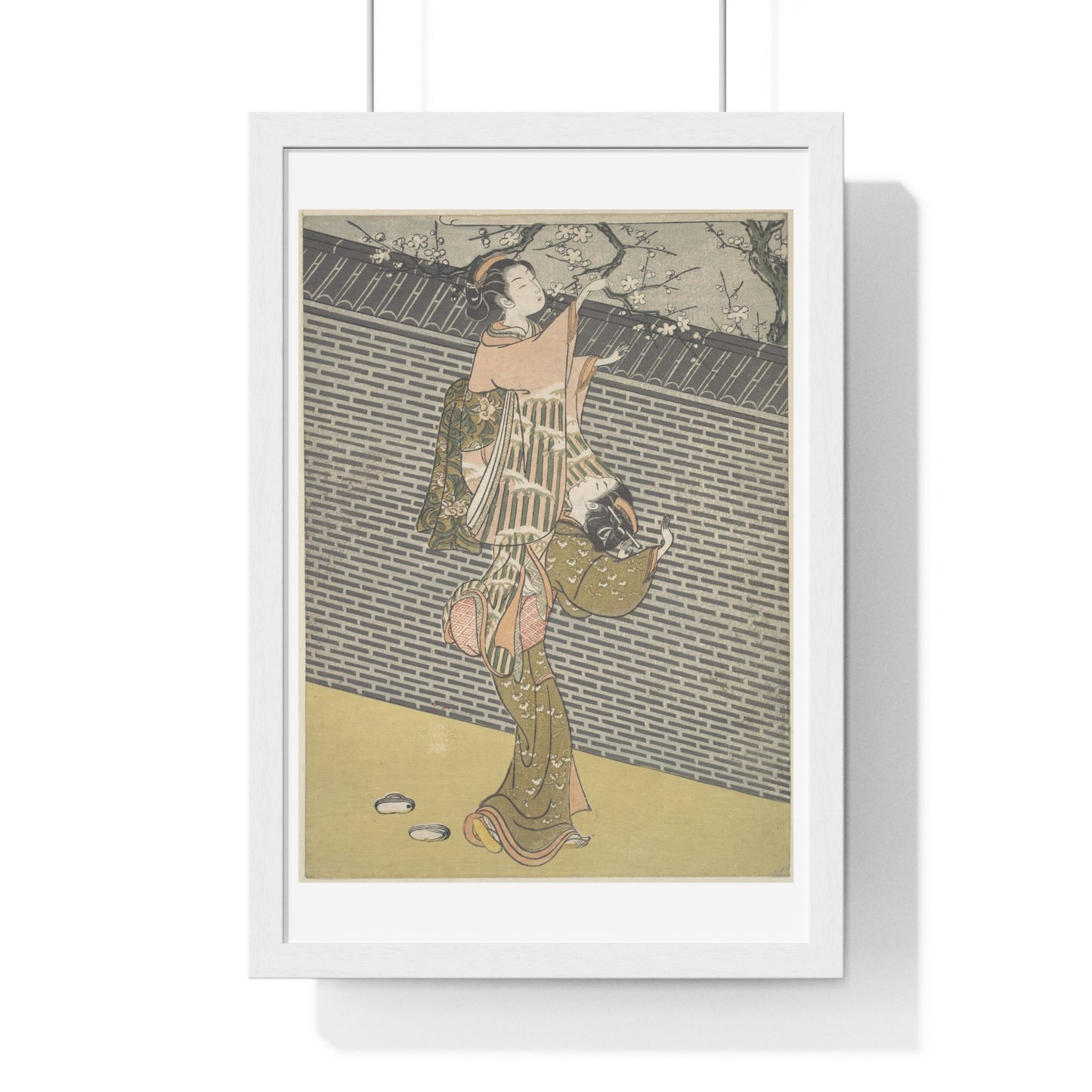 Plucking a Branch from a Neighbour's Plum Tree (1768) Japanese Illustration by Suzuki Harunobu, from the Original, Framed Print