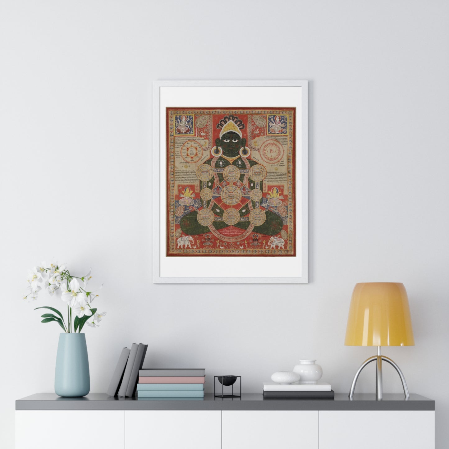 Dark Green Parsvanatha, Seated in the Lotus Posture with Cosmic Diagramme Superimposed over his Body, from the Original, Framed Print