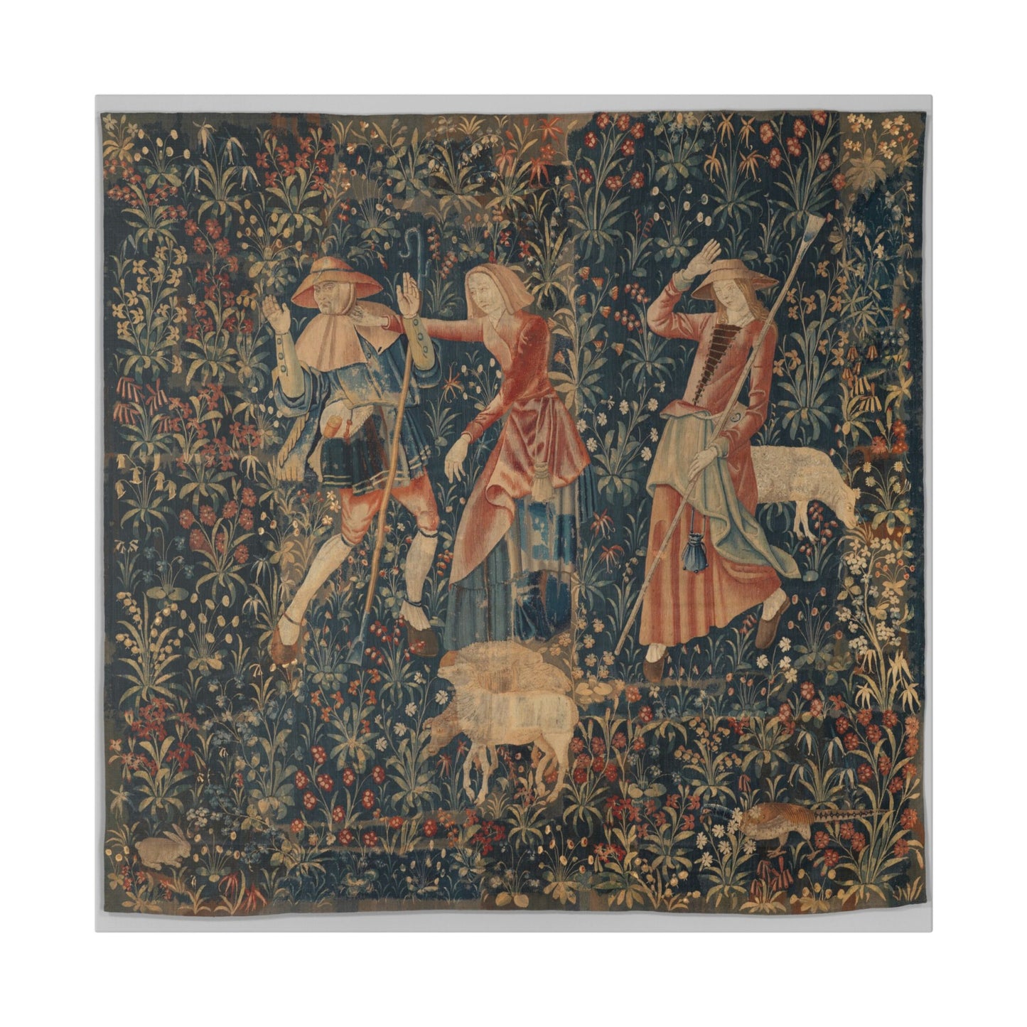 Shepherd and Shepherdesses, South Netherlandish Tapestry (1500–1530) Canvas Art Print