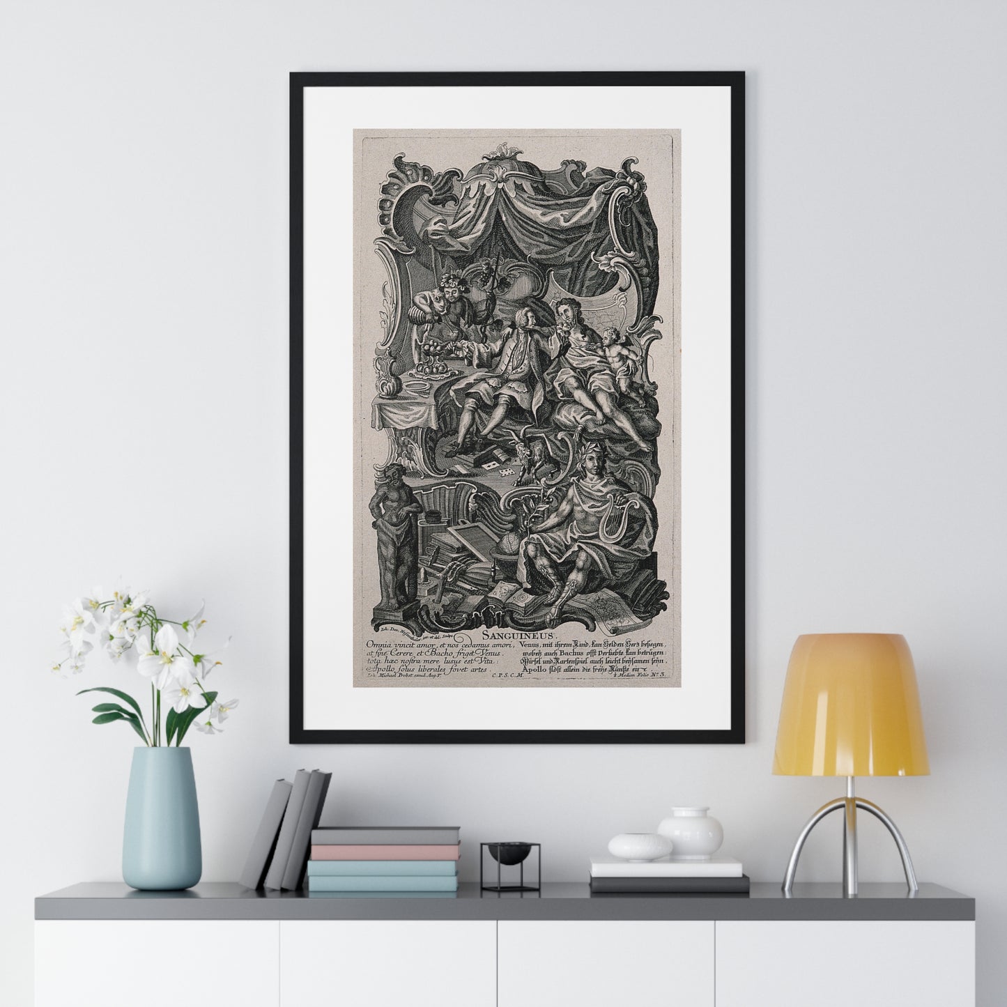 Apollo Presiding Over a Gentleman of Sensual Appetite, Representing the Sanguine Temperament (circa 1750) Johann David Nessenthaler, Framed Print