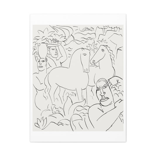 Landscape With a Man, Two Women and Horses (1891–1941) by Leo Gestel, Canvas Art Print from the Original