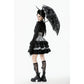 Dark in Love Belladonna Embroidered Folding Parasol in Black