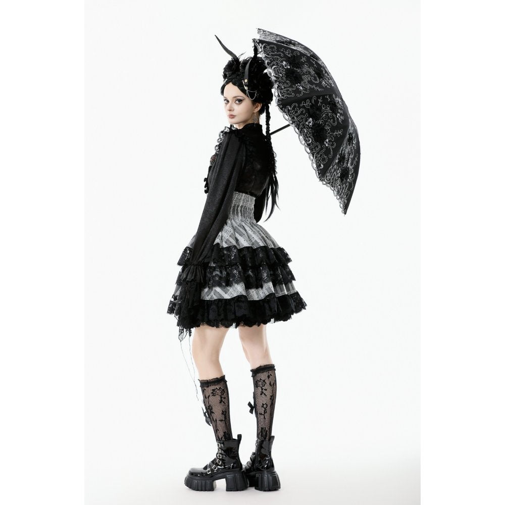 Dark in Love Belladonna Embroidered Folding Parasol in Black