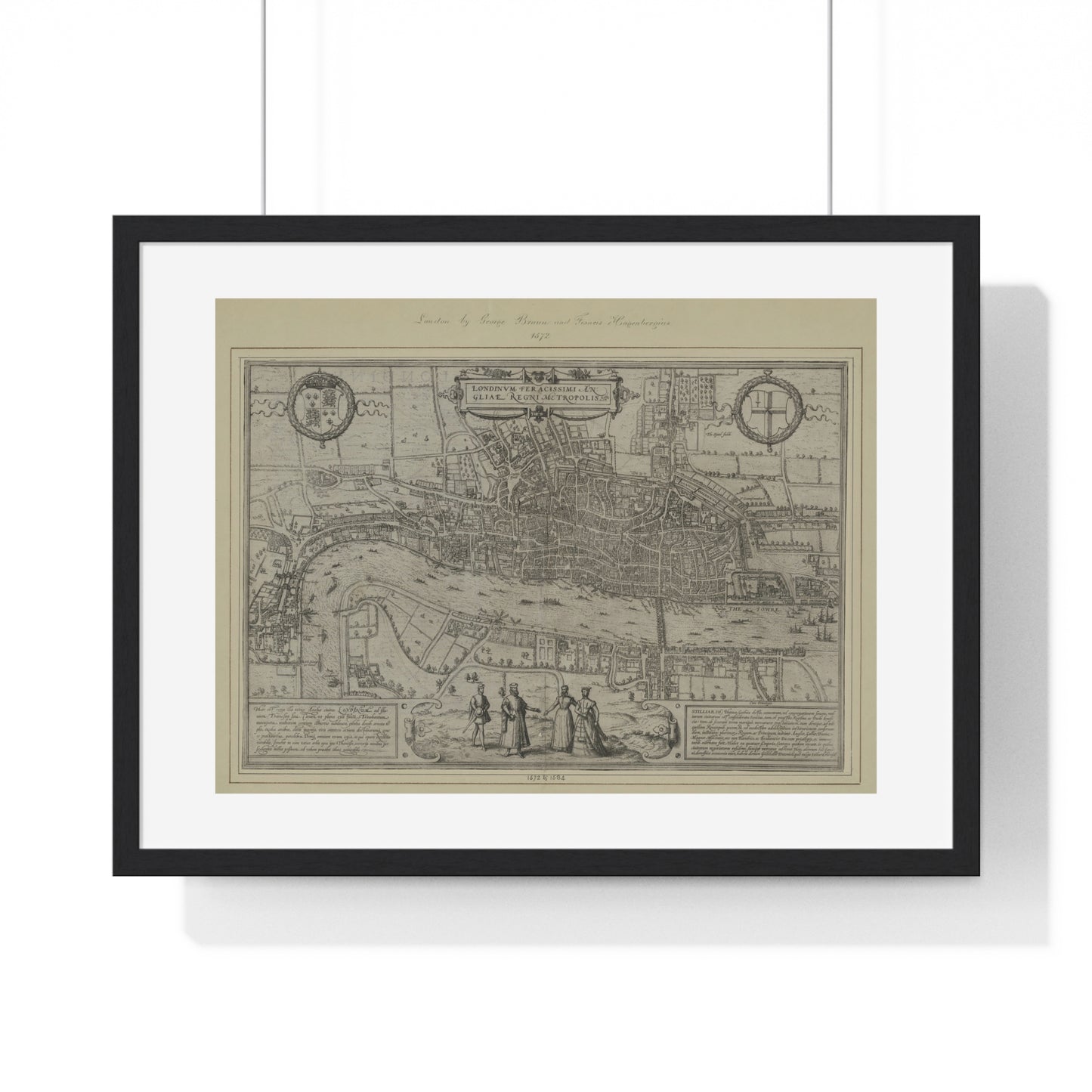 Tudor Antique Map of London (1572) 'Londinum Feracissimi Angliae Regni Metropolis' from the Original, Framed Print