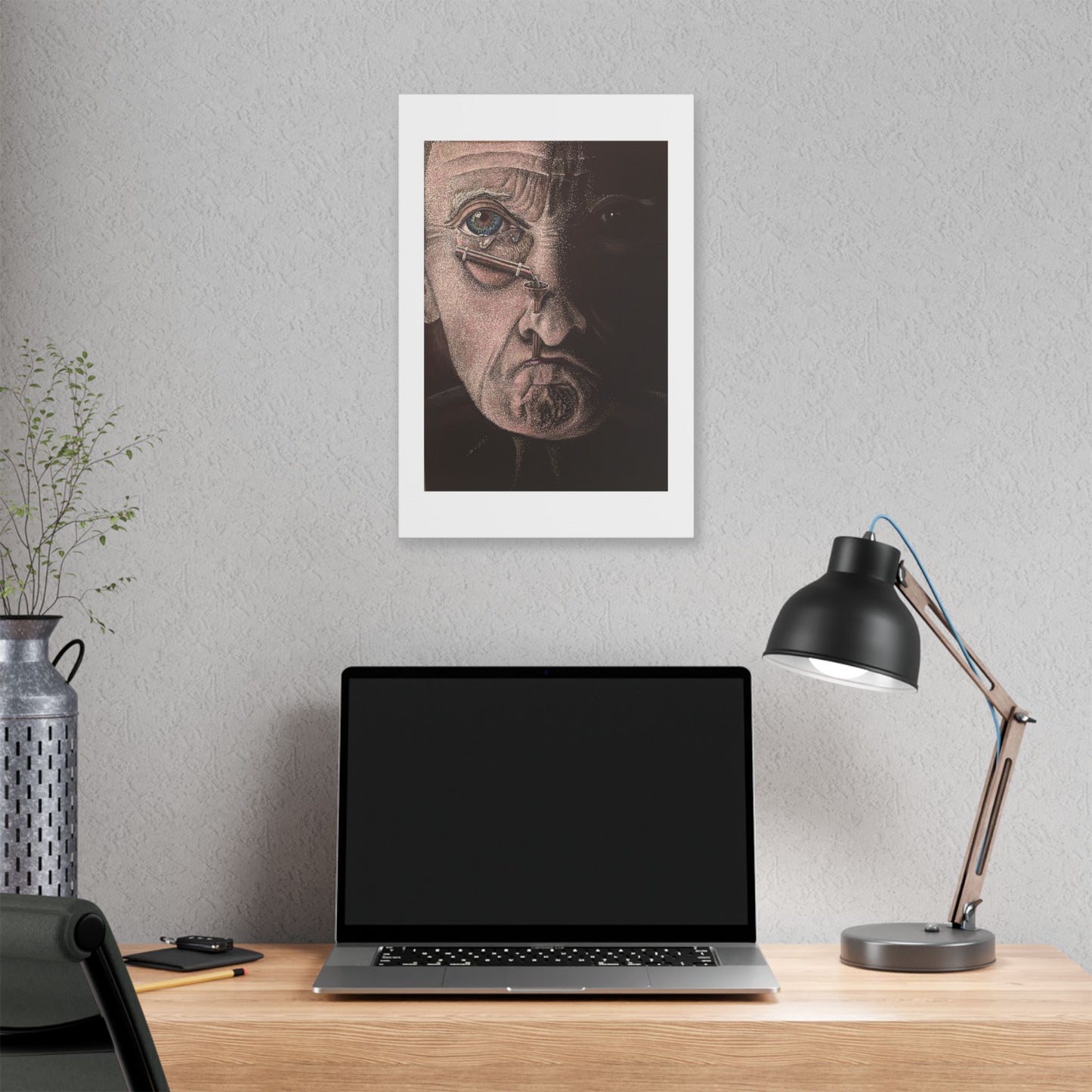 Tears, Surrealist Art, White Gel Pen and Pencils on Black Cardboard 'Designed by AI' Canvas Art Print