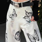 Butterfly Hand Tie-Dyed Wide-Leg Unisex White Pants