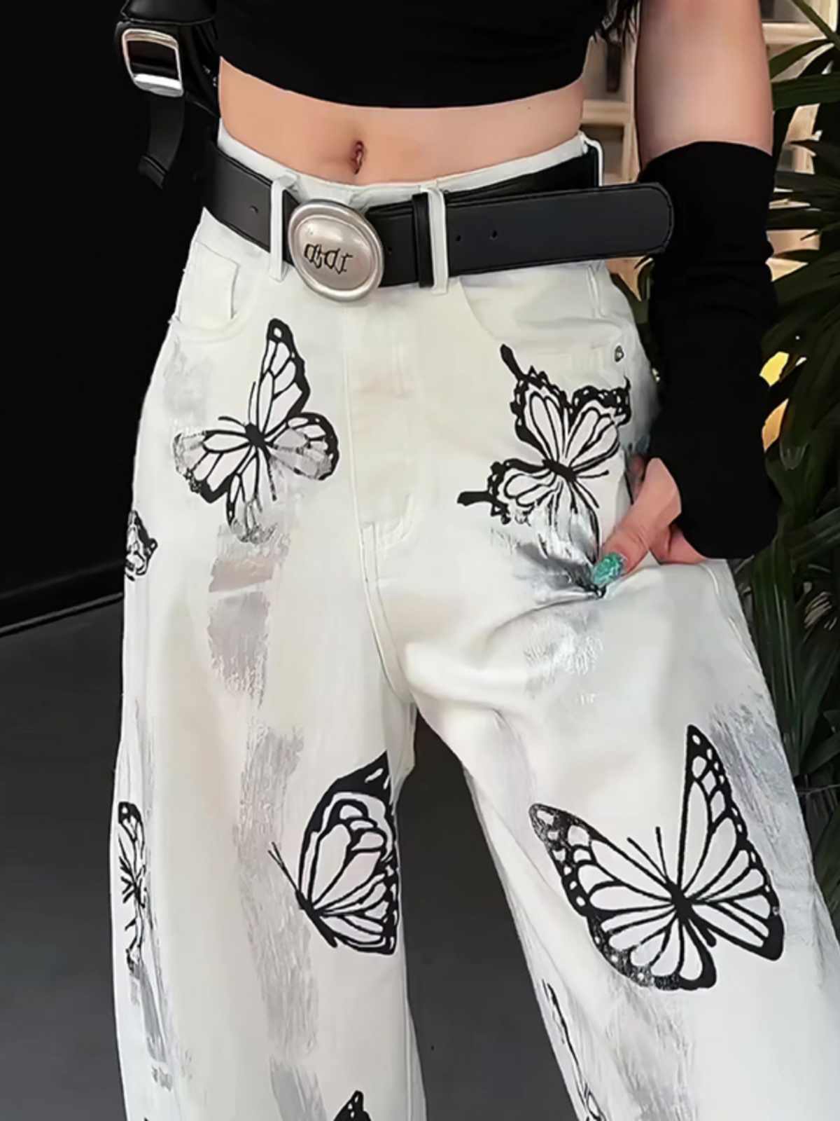 Butterfly Hand Tie-Dyed Wide-Leg Unisex White Pants