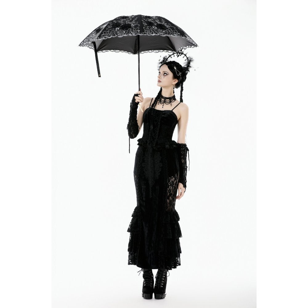 Dark in Love Belladonna Embroidered Folding Parasol in Black