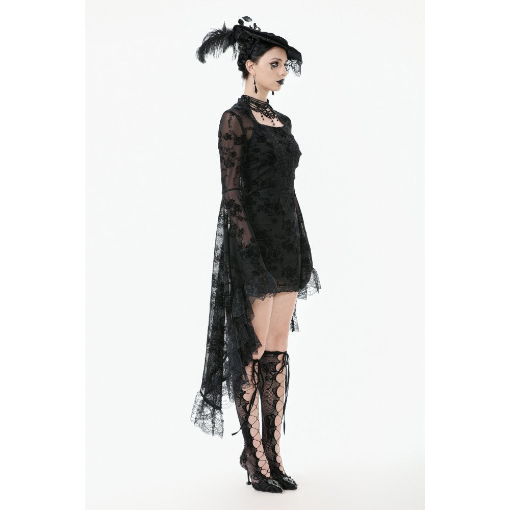 Dark In Love Minerva Bell-Sleeve Lace Dress in Black