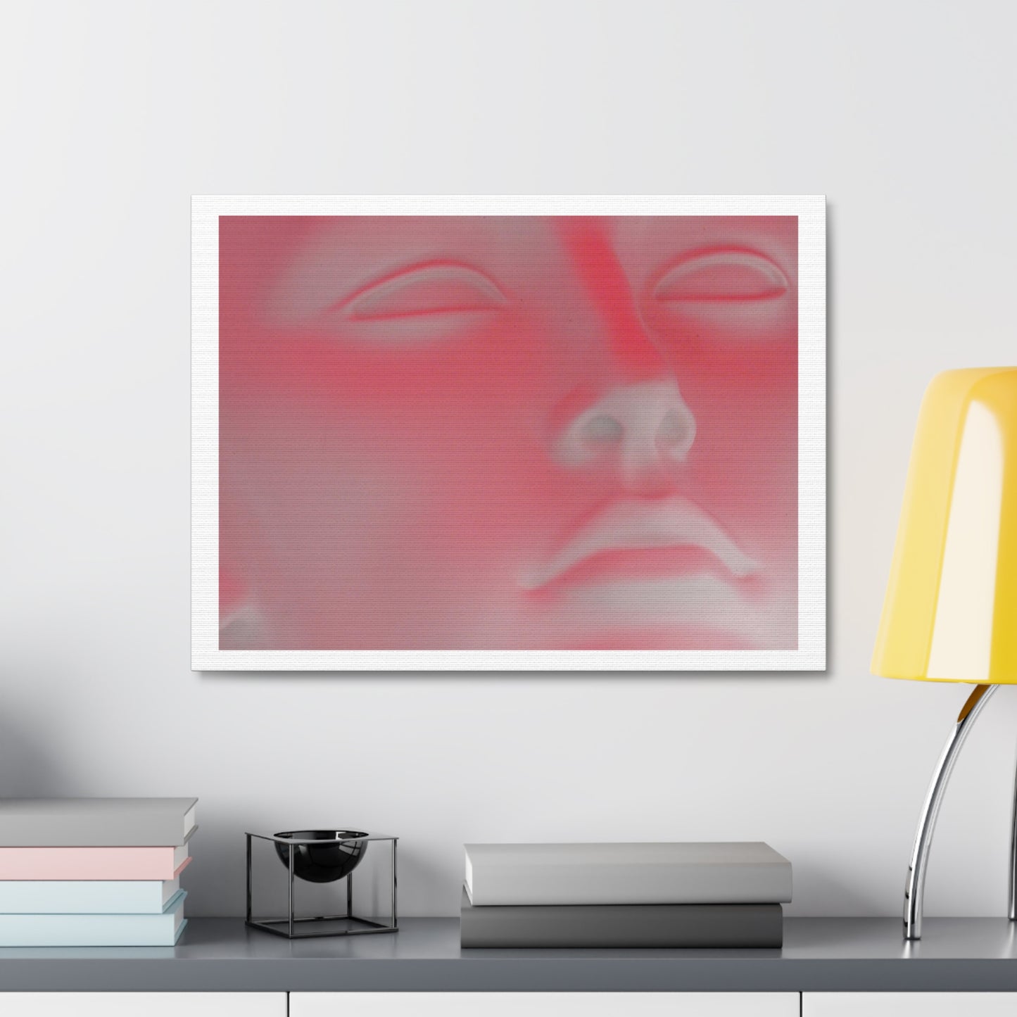 Pink Neon Head Art Print on Satin Canvas, Stretched