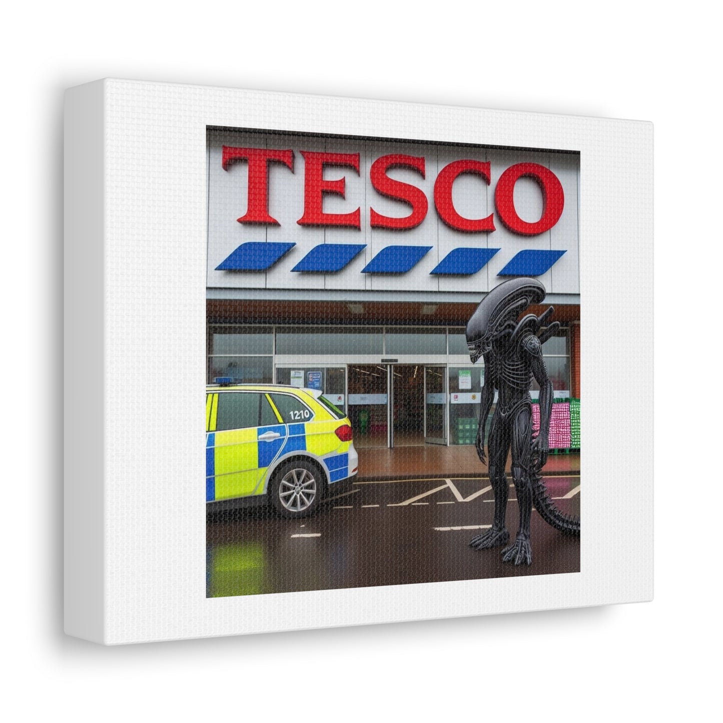 Alien is Just Trying to Get a Meal Deal, Absurdist Art 'Designed by AI' Print on Canvas