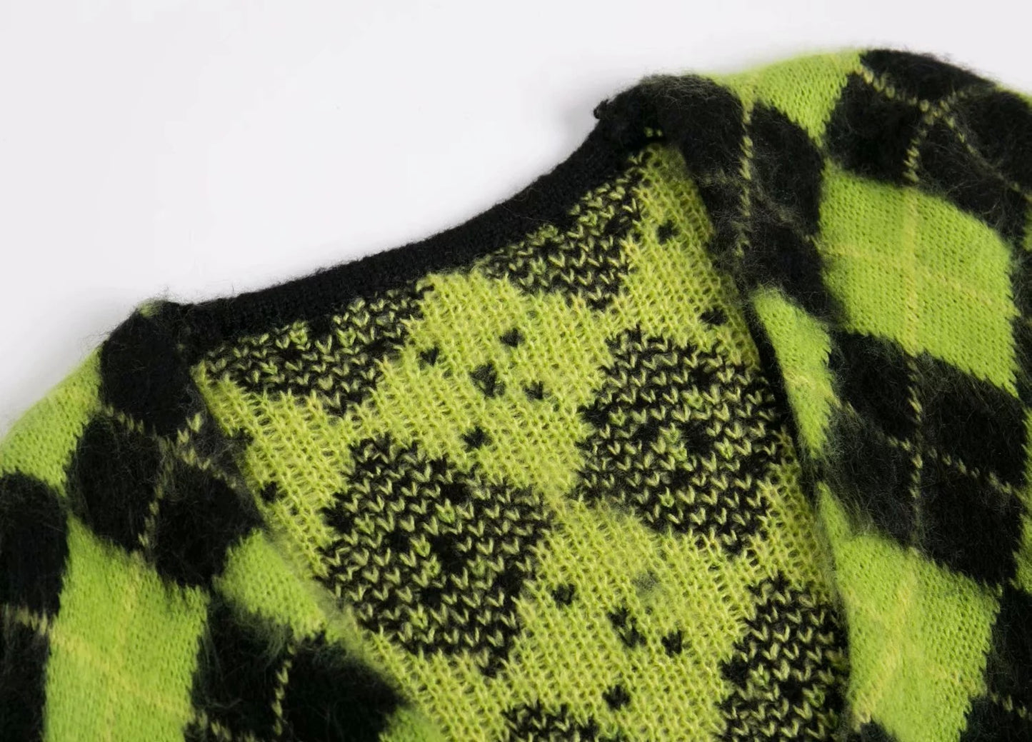 Vireous Avocado Green Diamond Knit Cardigan