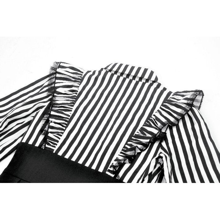 Dark in Love Striped Ruffle Victorian-Inspired Lolita Dress