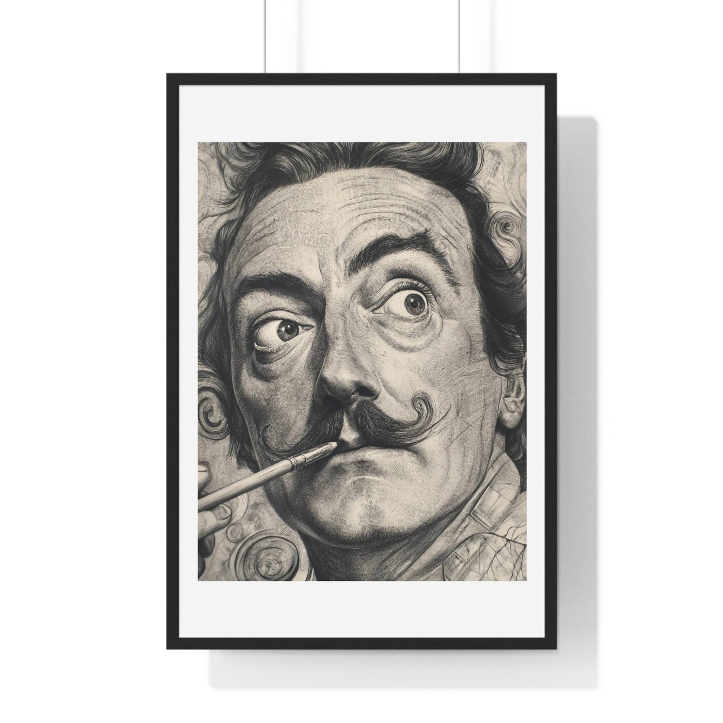 Salvador Dali Portrait, Pencil Sketch 'Designed by AI' Framed Art Print