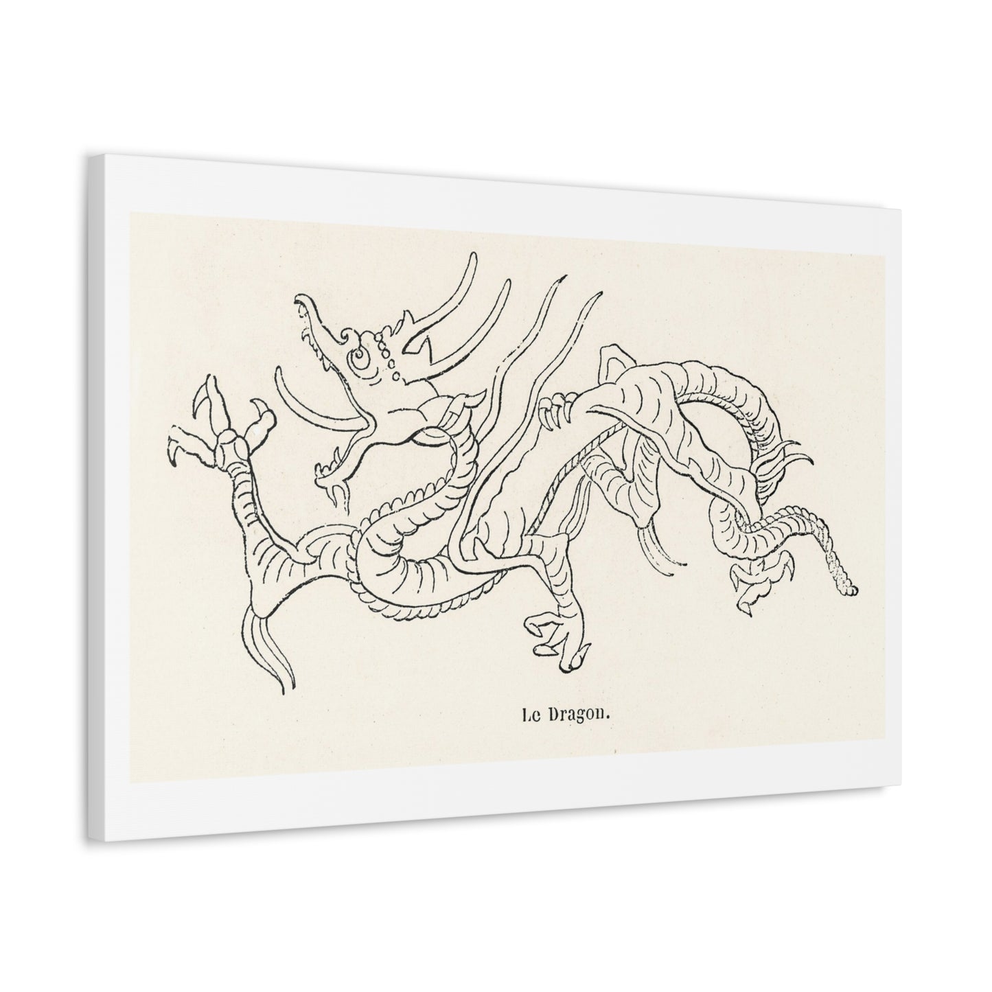 Chinese Decorative Art Print Le Dragon on Satin Canvas, Stretched