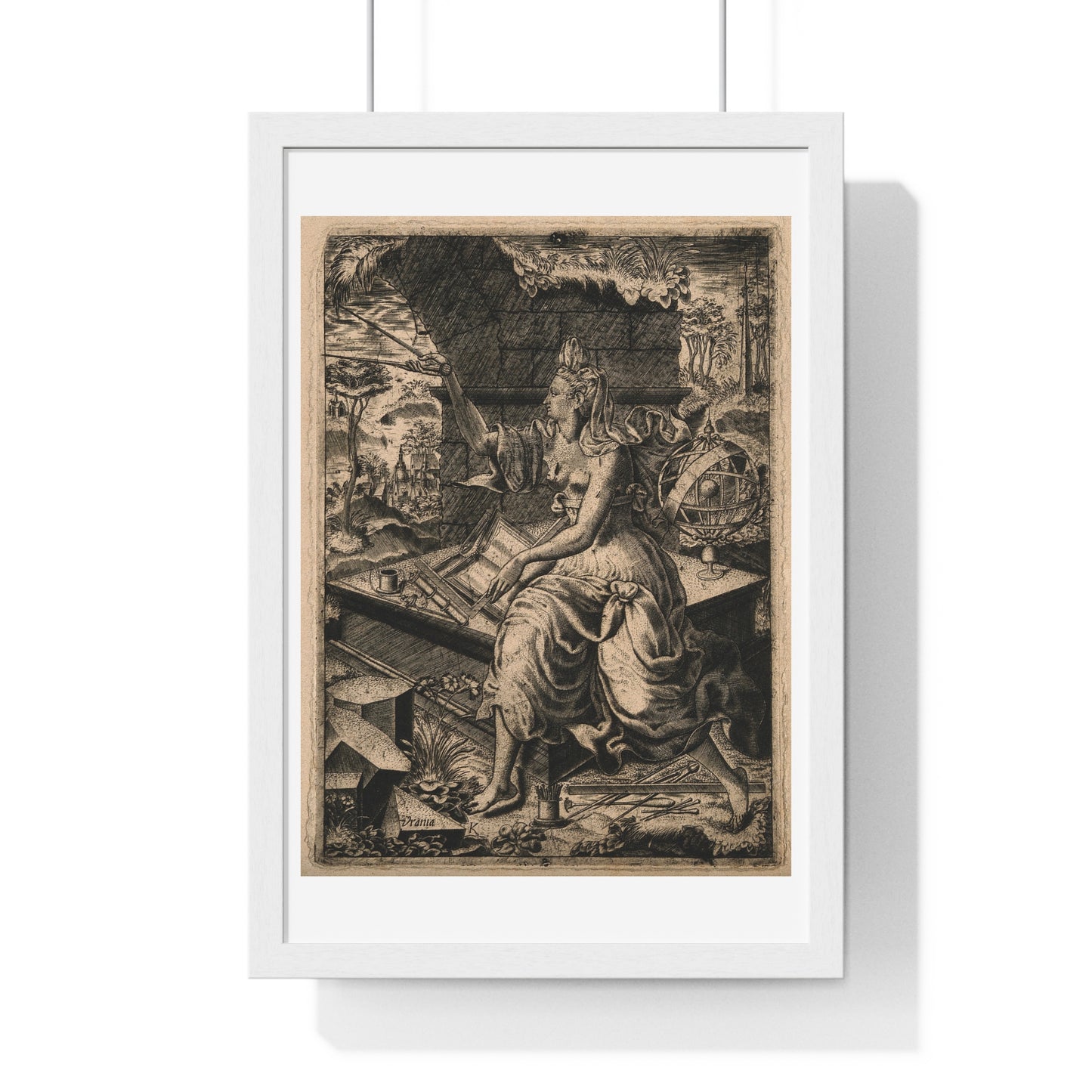 Urania, the Muse of Astronomy (17th Century) Engraving by Lucas Kilian, from the Original, Framed Print