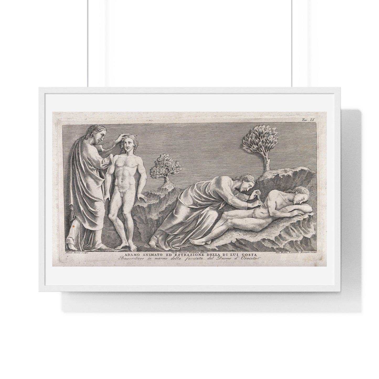 God Animates Adam and Operates on his Rib, Etching by Giovanni Leonetti after Carlo Cencioni after Nicola Pisano, Framed Print