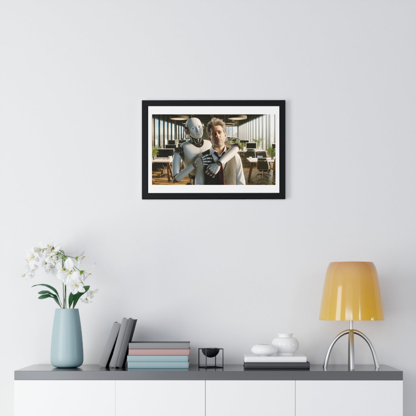 Having a Heart to Heart with your AI Creation, Office Art 'Designed by AI' Framed Print