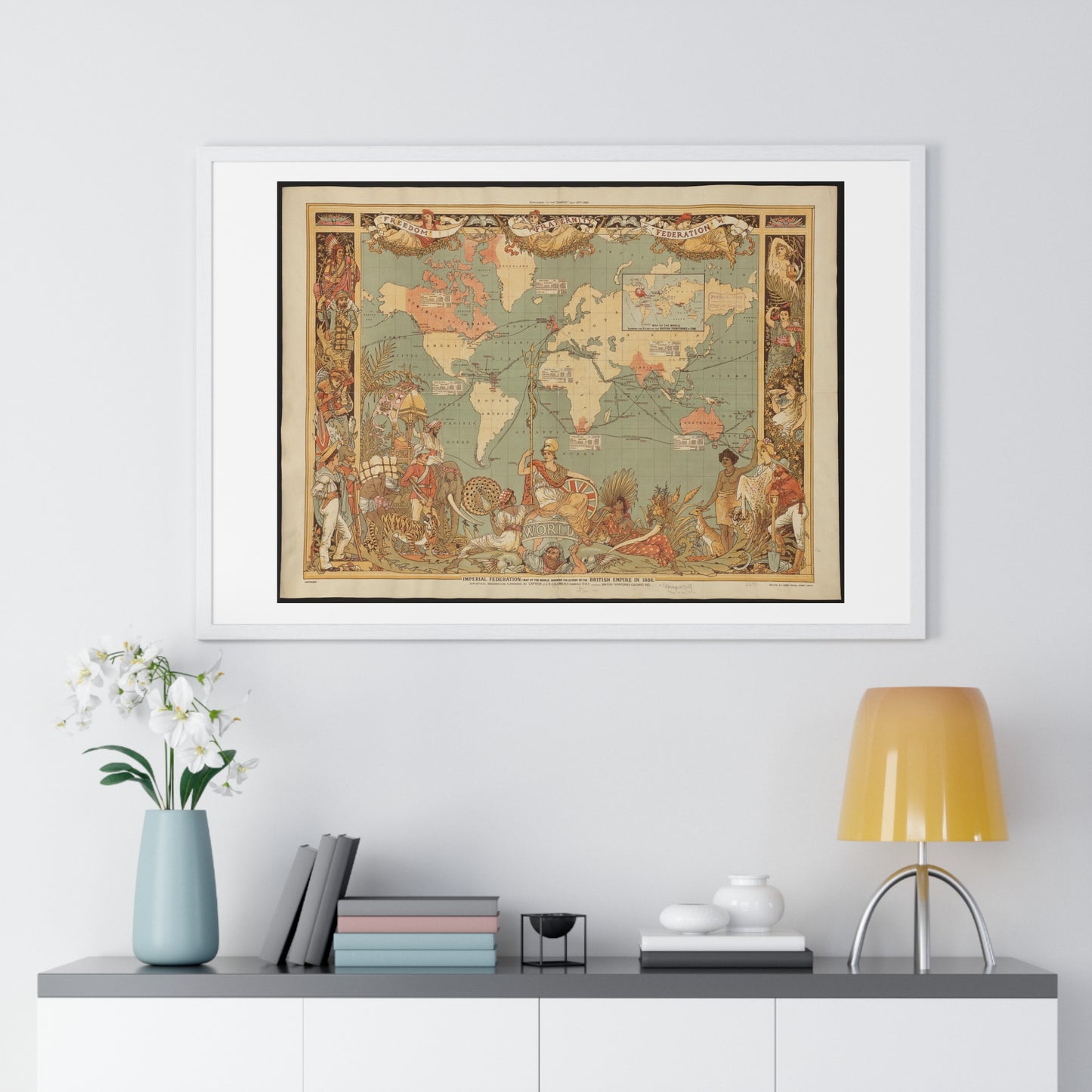 Imperial Federation, Map of the World showing the Extent of the British Empire in 1886, from the Original, Framed Art Print