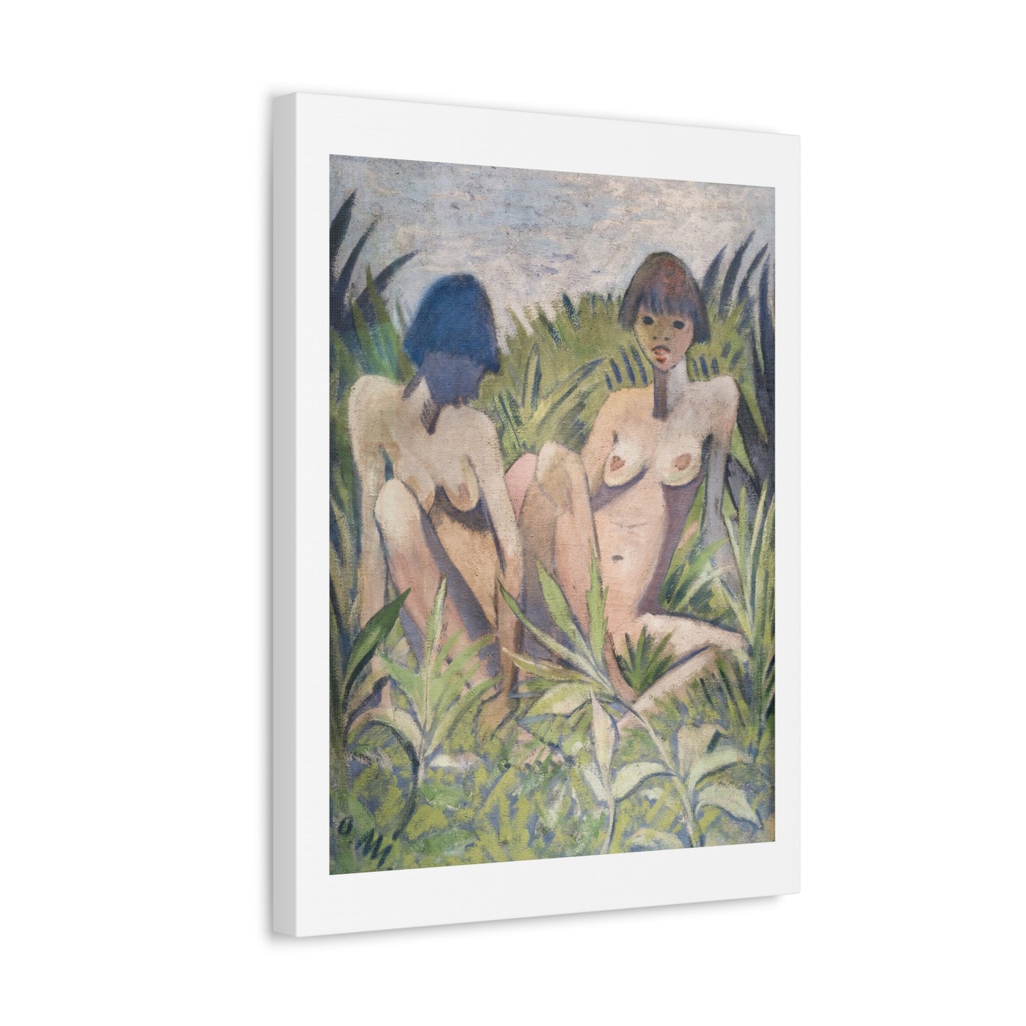 Two Girls in the Reeds, from the Original, Art Print on Canvas