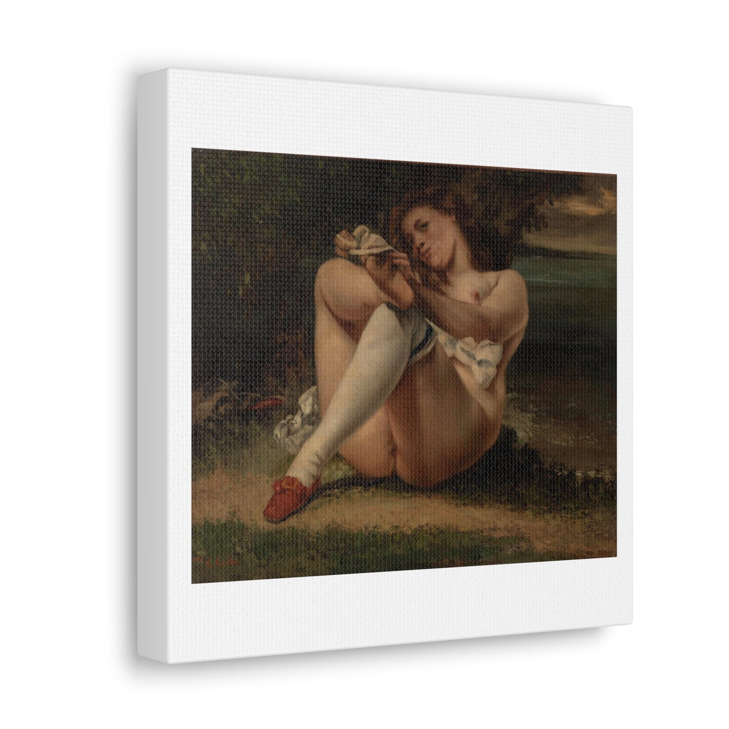 Woman with White Stockings 'La Femme aux Bas Blancs' (1861) by Gustave Courbet, Art Print from the Original on Satin Canvas