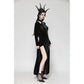Dark in Love Vera Gothic Velvet High-Slit Maxi Dress with Hollow Neckline, Embroidered Buttons