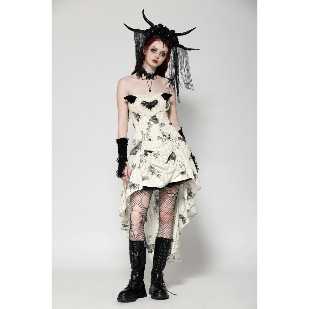 Dark in Love Zosia Punk Gothic Butterfly Embroidered Lace Dress in Beige
