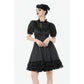 Dark in Love Belladonna Lace-Up High Collar Puff Sleeve Goth Dress, Plus Sizes