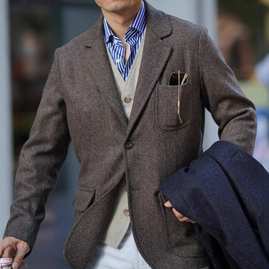 British-Style Retro Men's Tweed Wool Blazer