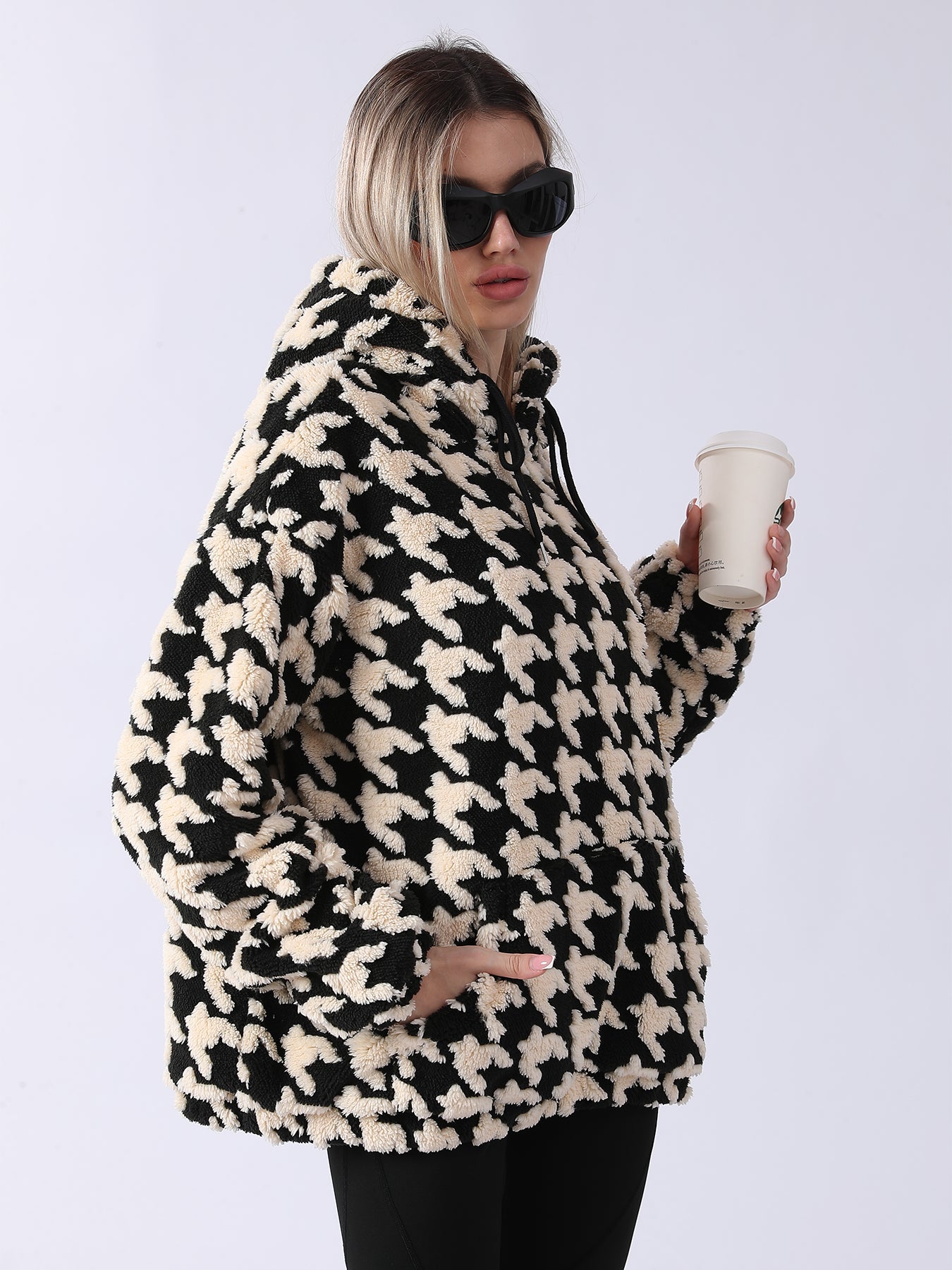 Vireous Women's Houndstooth Loose-Fit Fashion Hoodie, Plus Sizes