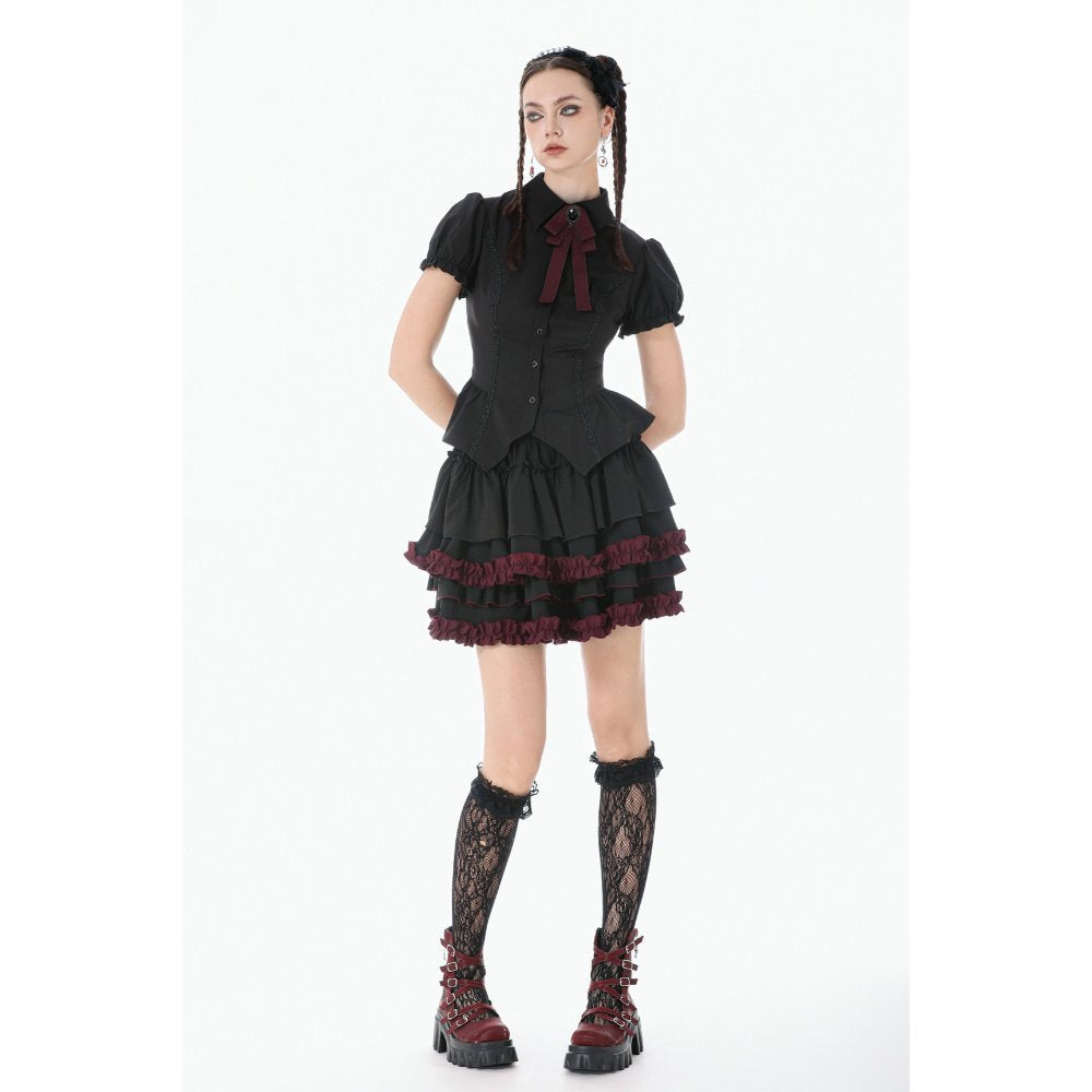 Dark in Love Black Crimson Gothic Tiered Skirt