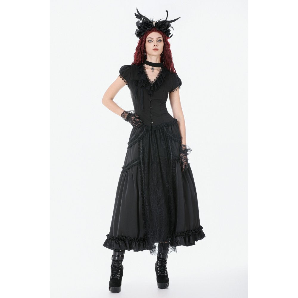 Dark in Love Courtly Cross Gem Pendant Gothic Blouse